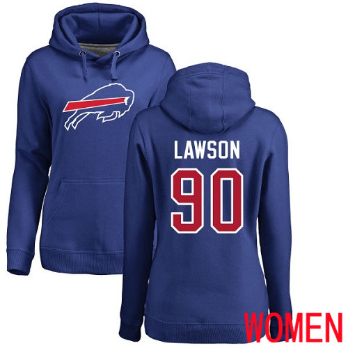 NFL Women Buffalo Bills #90 Shaq Lawson Royal Blue Name and Number Logo Pullover Hoodie Sweatshirt